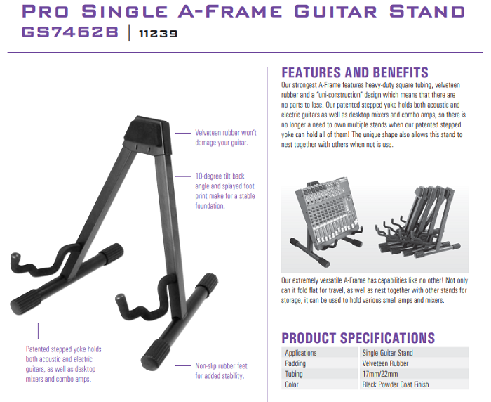 On-Stage GS7462B Professional Single A-Frame Guitar Stand Renewed 